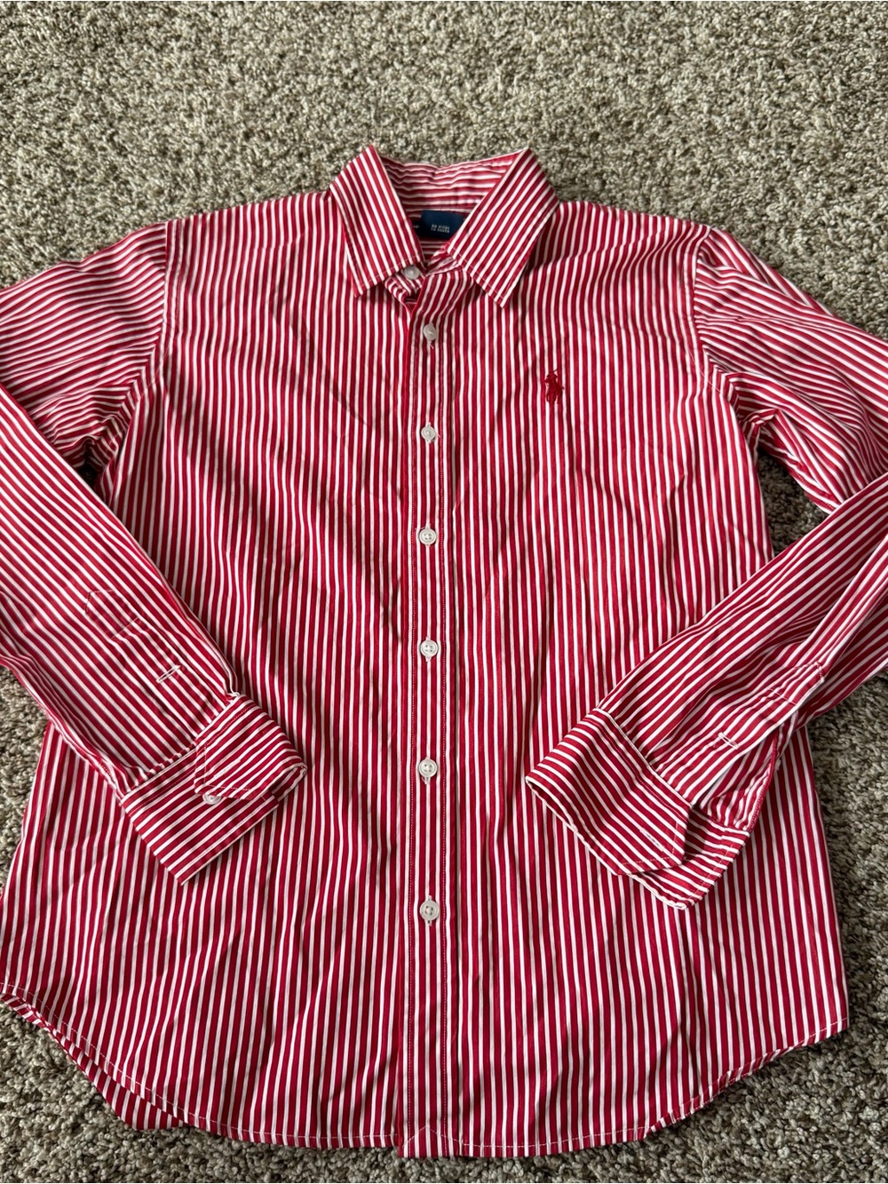 Ralph Lauren Sport Red White Stripe Long Sleeve Button Down Shirt Size 8 Pony